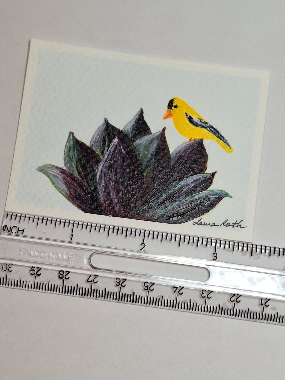 "Golden Perch" Hand-painted acrylic painting (Tiny original artwork!) - Picture 9 of 10